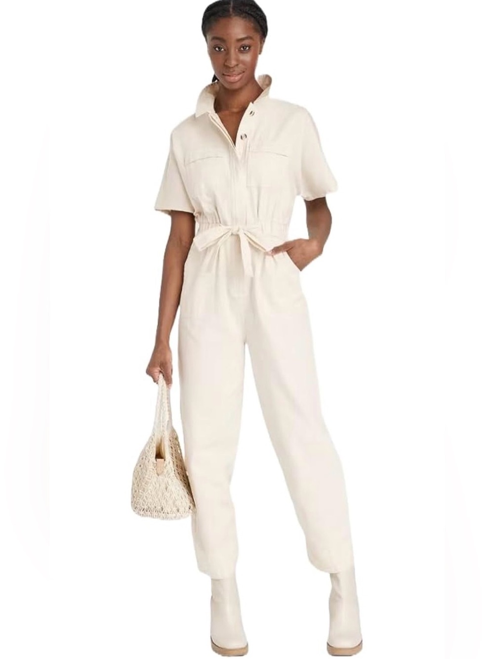 Universal Thread White Cream Short Sleeve Button-Front Boilersuit Size 2